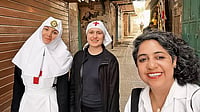 Jerusalem Diary Art and Artist: Vibha Galhotra with Nun Inokinya Irodiona at the Alexander Podgorie Nevsky Church