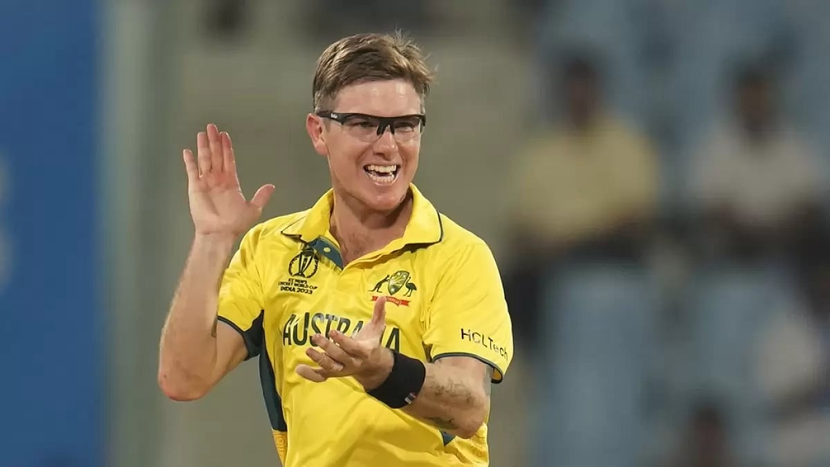 Adam Zampa celebrates a Sri Lankan wicket in Bengaluru during the 2023 ODI World Cup.