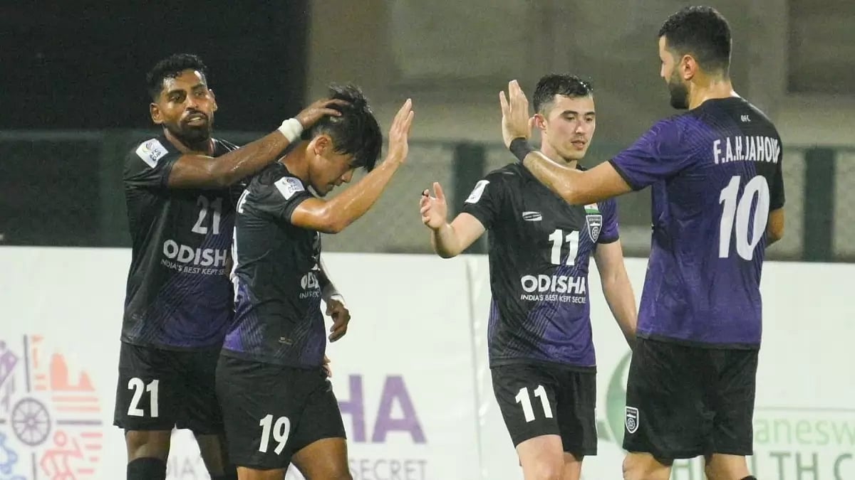 Odisha FC players celebrating after 6-1 win over Maziya in AFC Cup 2023-24
