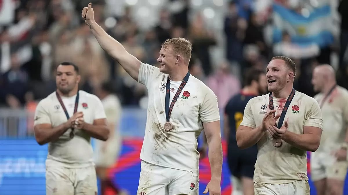 File Photo : England rugby players celebrating a win.
