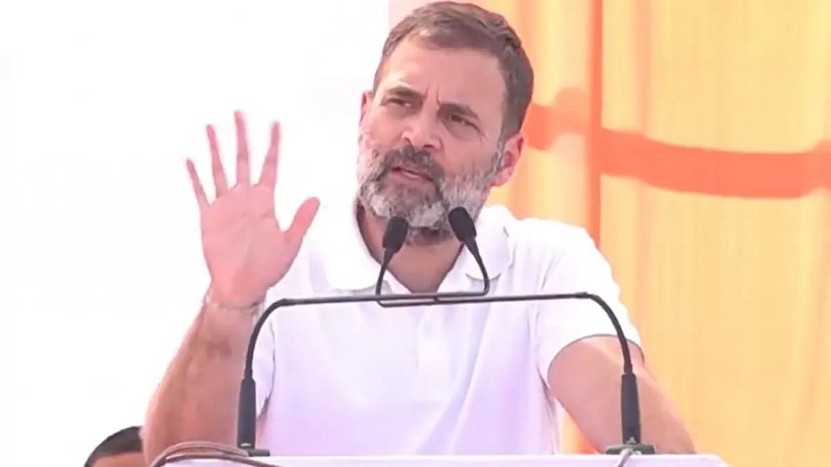 Congress leader Rahul Gandhi at a rally in Chhattisgarh.