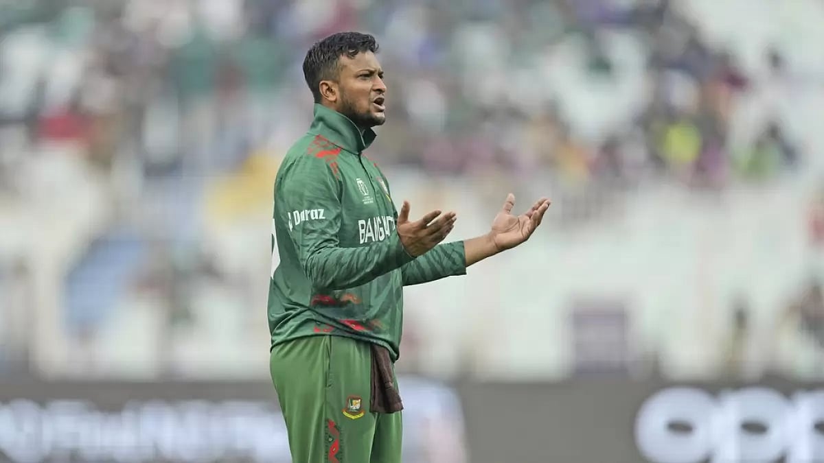 Bangladesh captain Shakib Al Hasan reacts during the match against Netherlands in Kolkata.