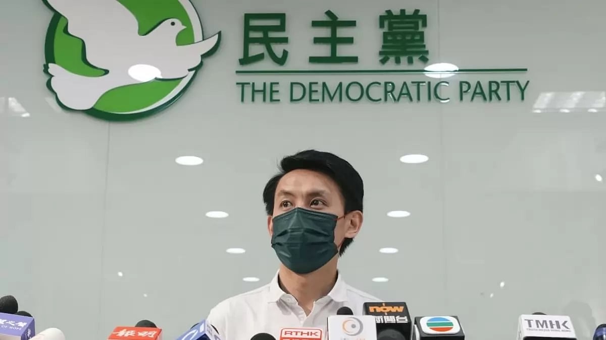 Democratic Party chairman Lo Kin-hei speaks during a press conference
