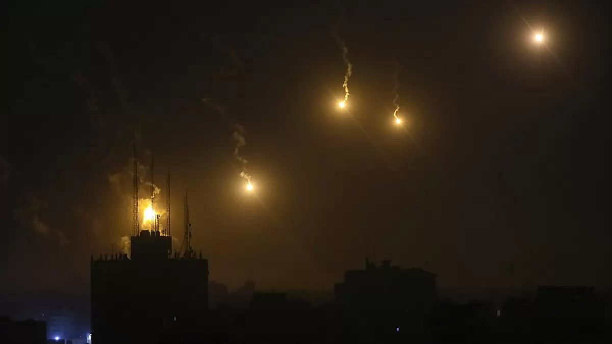 Israeli forces flares light up the night sky in northern Gaza Strip.