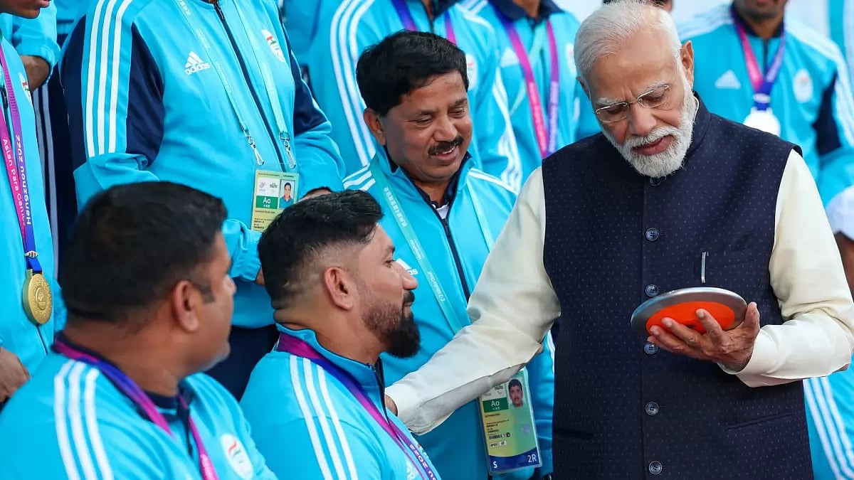 PM Narendra Modi meets the Asiad-returning para athletes in New Delhi.