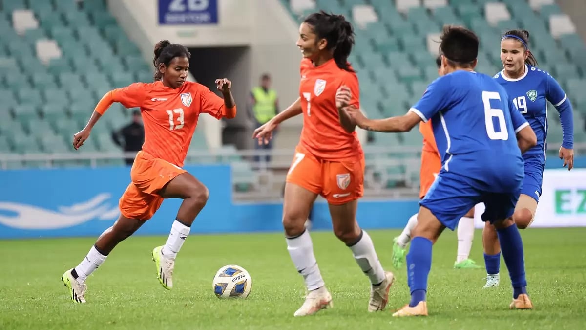 Action from the India vs Uzbekistan game in Tashkent.