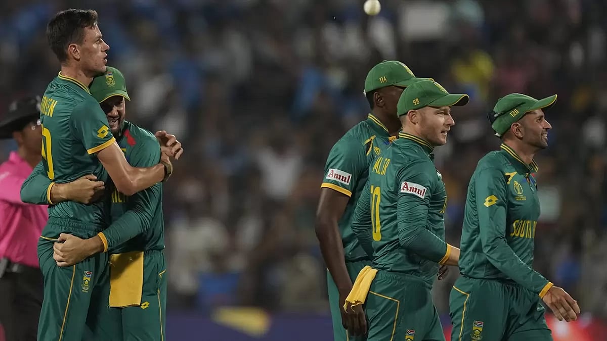 South Africa in action against New Zealand in Pune at ICC Cricket World Cup 2023.