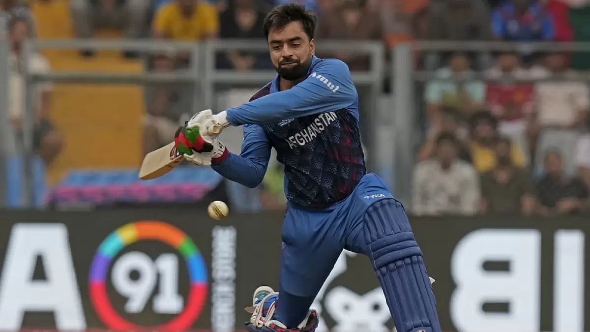 Rashid Khan during his explosive knock of 35 against Australia