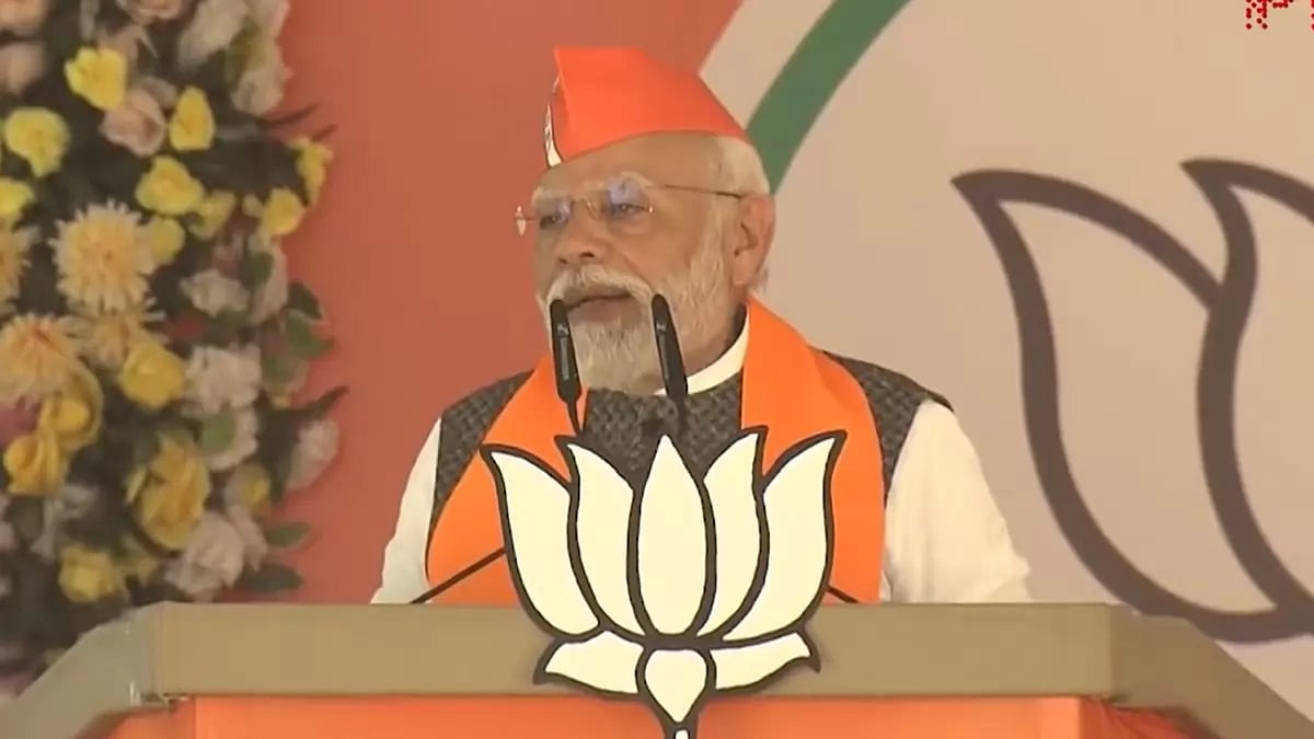 PM Narendra Modi during public rally in Damoh, Madhya Pradesh.