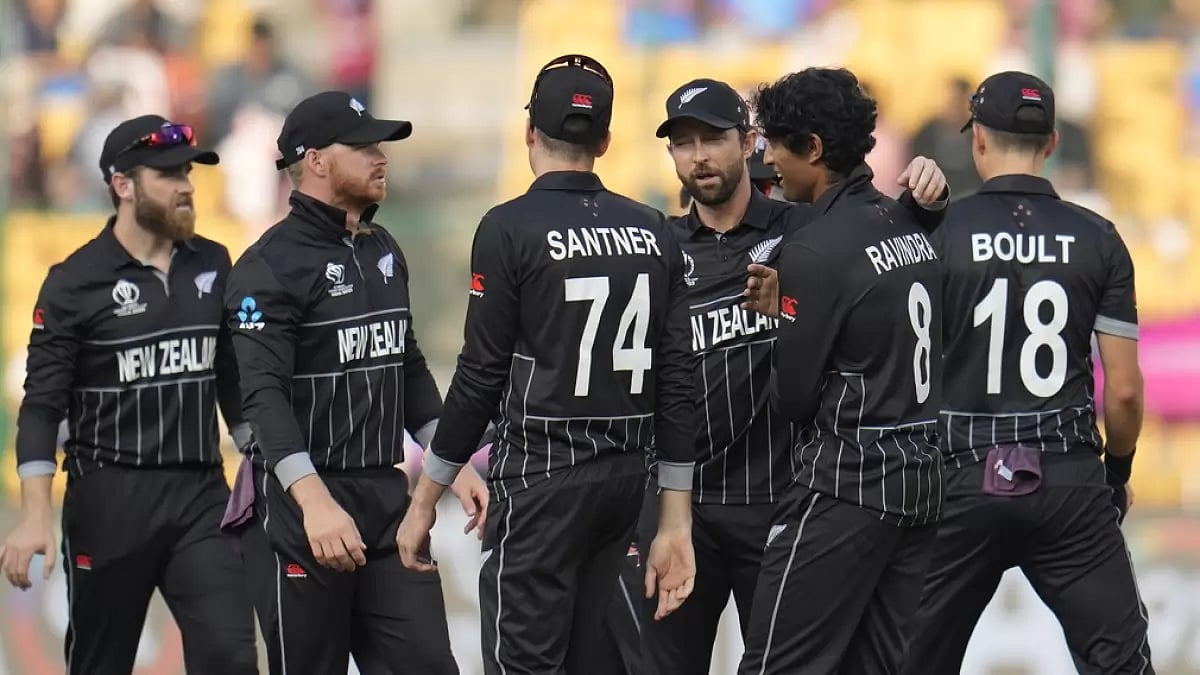 New Zealand in action during their 2023 ODI World Cup game against Sri Lanka.