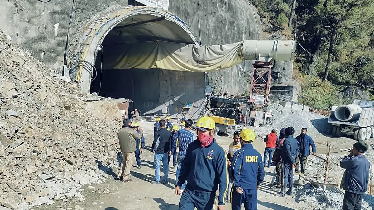 Rescue operation underway after a portion of a tunnel under construction between Silkyara and Dandal