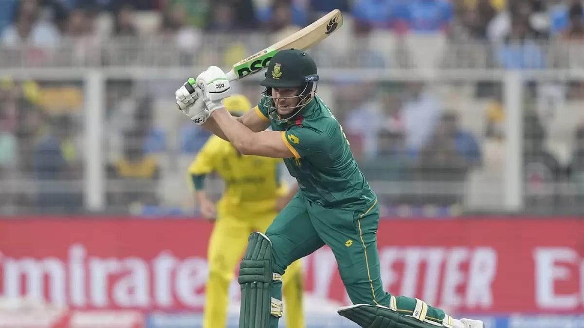 David Miller playing a shot during his 101 runs knock against Australia in Semi-Final