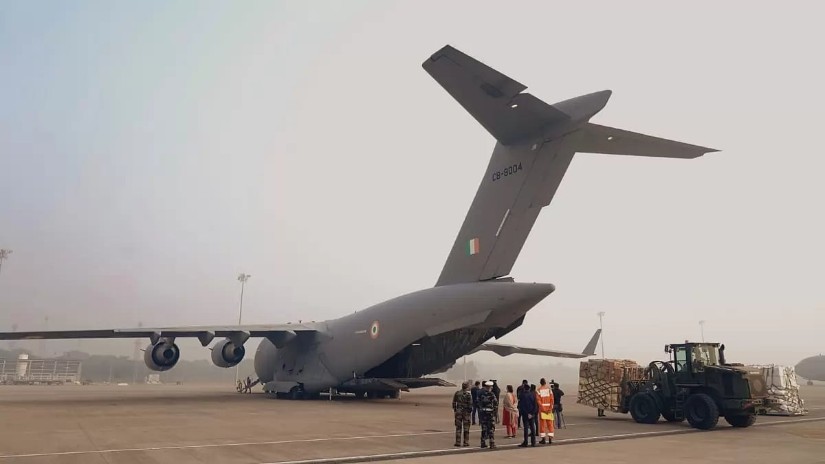 Second batch of humanitarian assistance for Palestinians reached Egypt airport.
