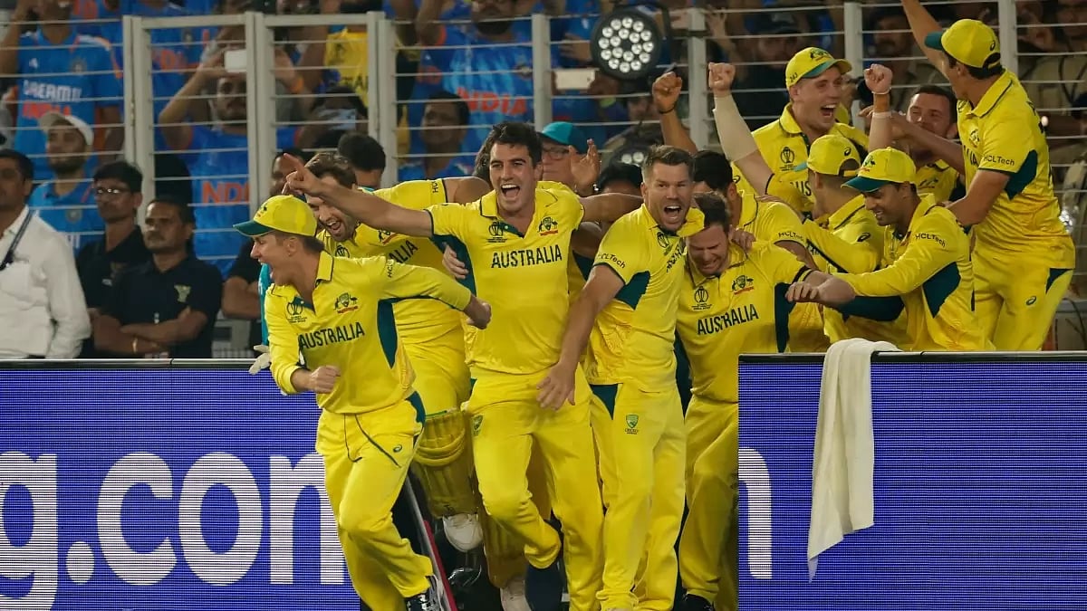 The jubliant Australian cricket team after winning the CWC 2023 final in Ahmedabad