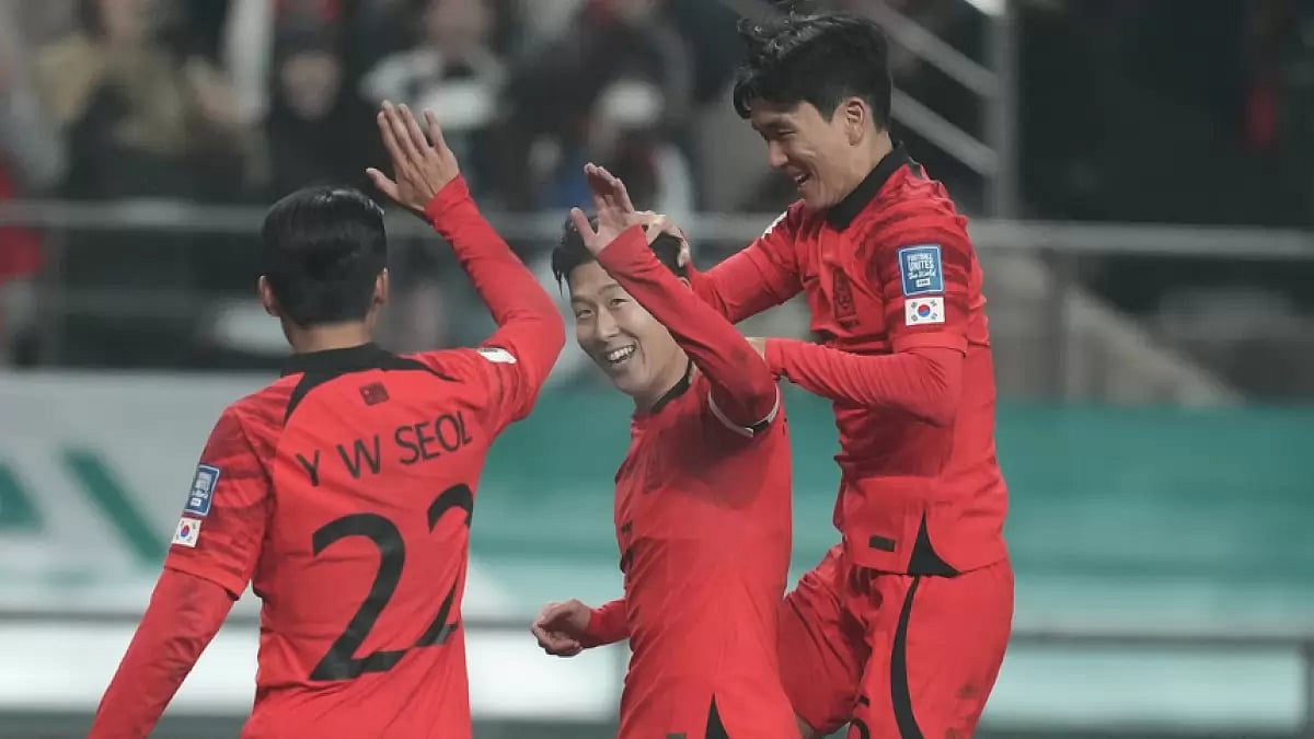 Son Heung-min celebrates with his teammates
