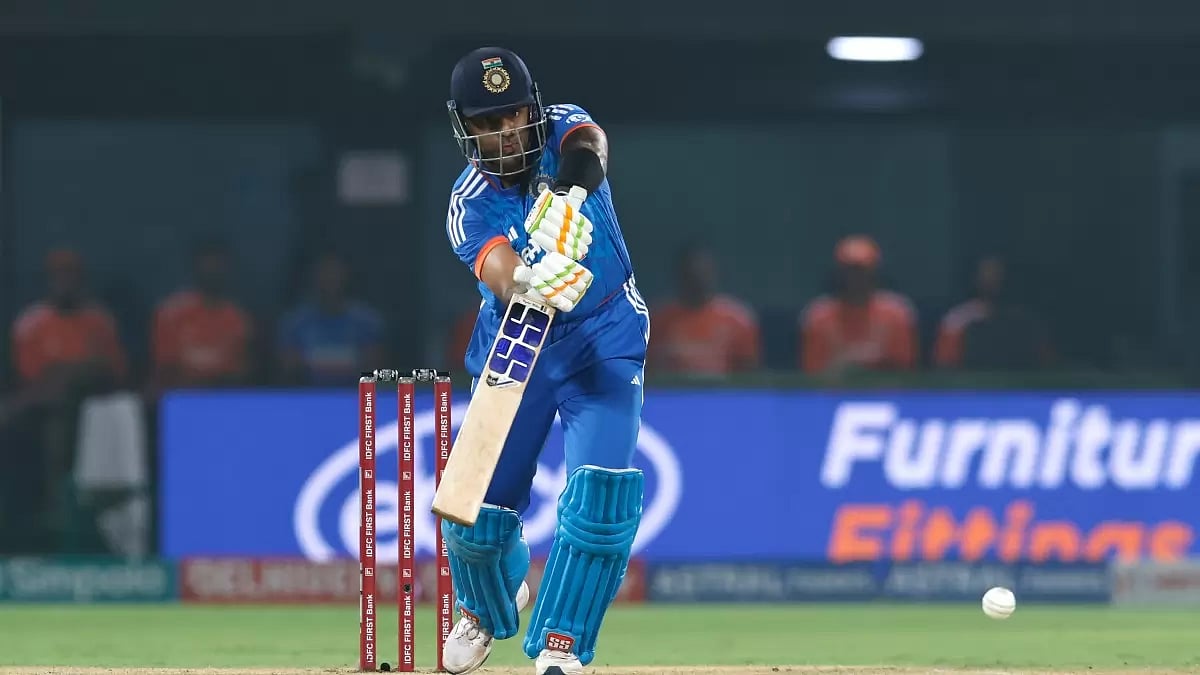 Suryakumar Yadav during his inning of 80 runs off 42 balls in 1st T20I against Australia in Visakhap