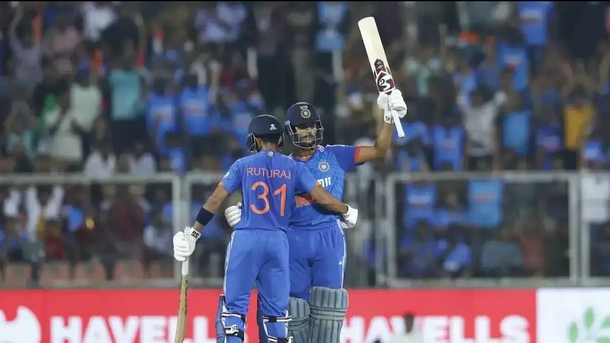 Yashasvi Jaiswal after completing his fifty in the 2nd T20I against Australia in Thiruvananthapuram