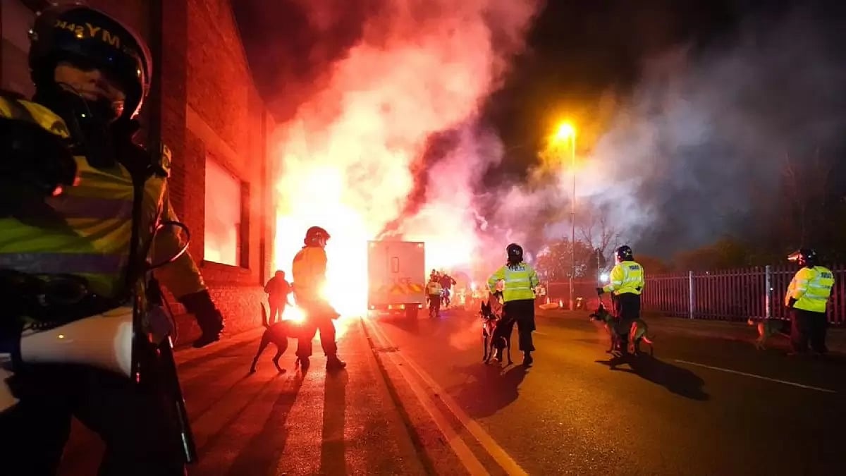 Violence outside Villa Park during the ECL match between Ashton Villa and Legia Warsaw on Friday