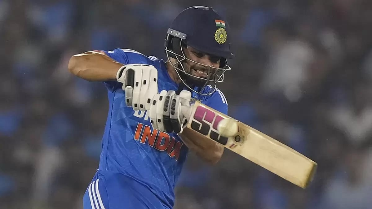 Rinku Singh plays a shot against Australia during the fourth T20 cricket match in Raipur - AP