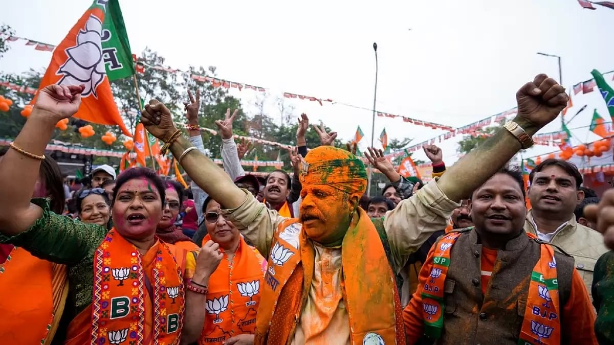 Supporters of the Bharatiya Janata Party (BJP) celebrate assembly election results (AP Photo/Deepak Sharma)