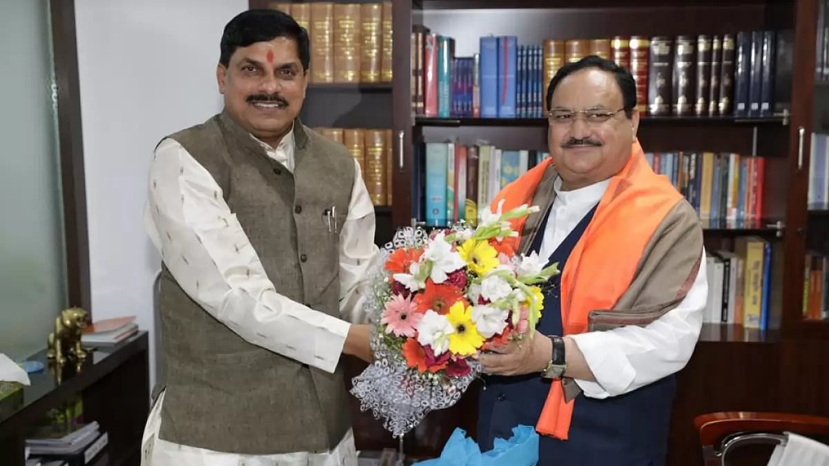An earlier photo of next Madhya Pradesh Chief Minister Mohan Yadav with BJP President JP Nadda