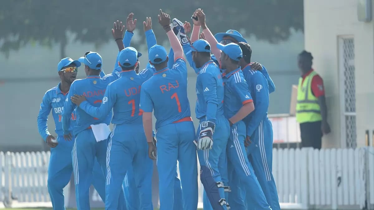 The India Under-19 men's cricket team in action during the ACC U-19 Asia Cup in Dubai.