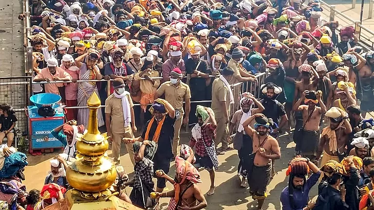 Ayyappa devotees at Sabarimala temple - null