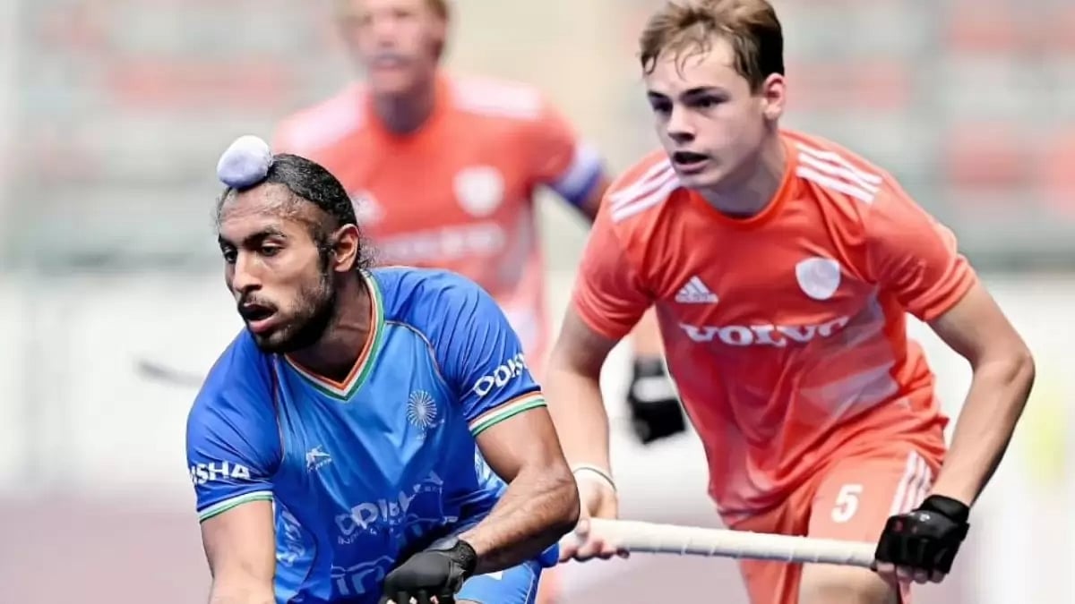 Indian hockey team in action against Netherlands