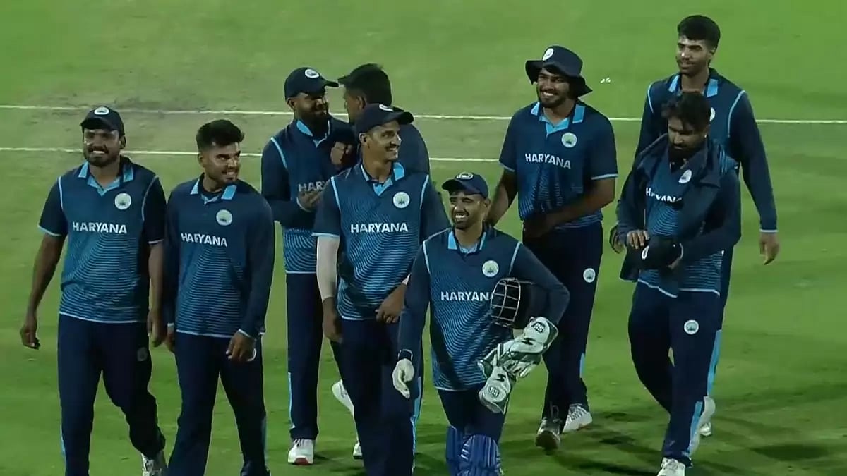 Haryana walk off the field after winning the Vijay Hazare Trophy 2023 semi-final against Tamil Nadu.