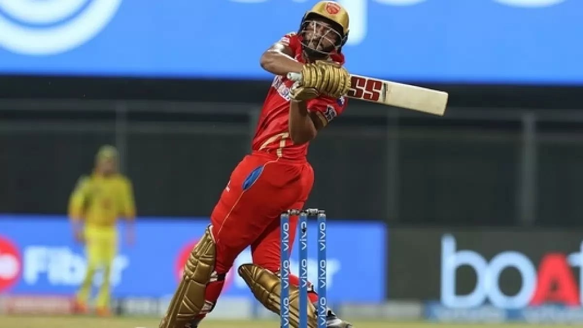 Tamil Nadu batter Shahrukh Khan in action for Punjab Kings during IPL 2021.