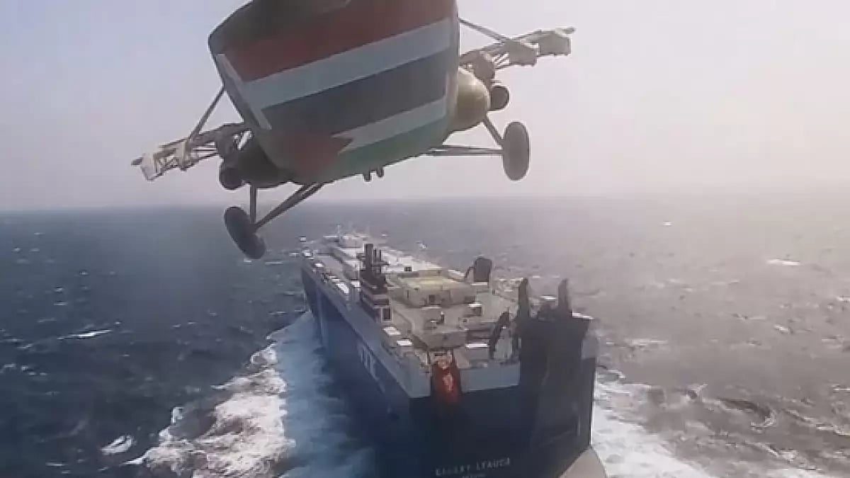  A screen grab shows cargo ship Galaxy Leader, co-owned by an Israeli company hijacked by Houthis