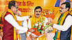 Post Poll: Shivraj Singh Chouhan (left) and VD Sharma, then state president of the BJP in MP (right) greet Mohan Yadav