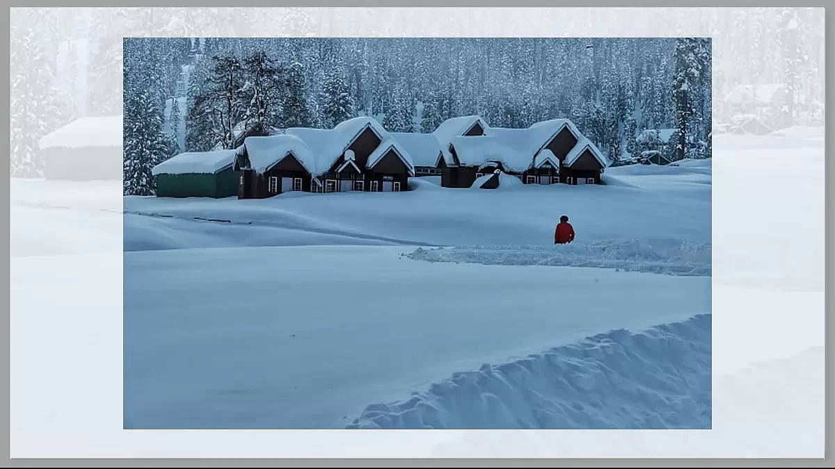 Tourists enjoying at famous Ski resort Gulmarg after snowfall