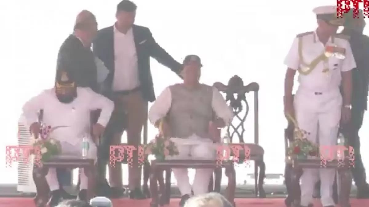 Defence Minister Rajnath Singh at event of commissioning Stealth guided missile destroyer Imphal.