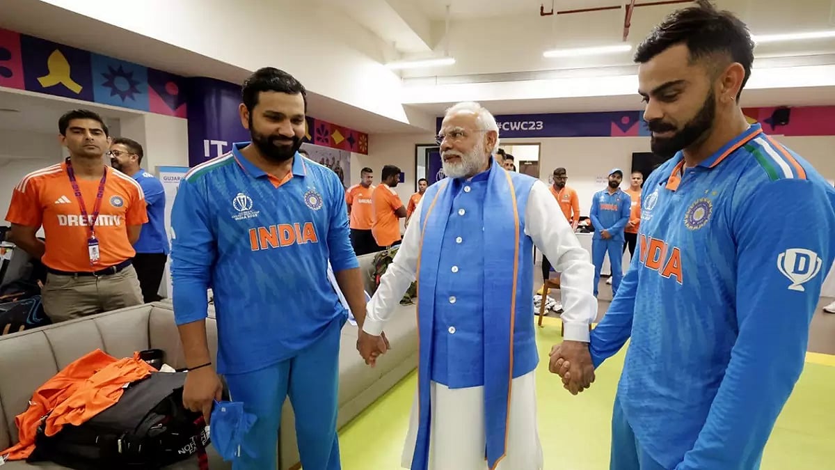 Year-Ender 2023: ICC Cricket World Cup - Narendra Modi with Rohit Sharma and Virat Kohli