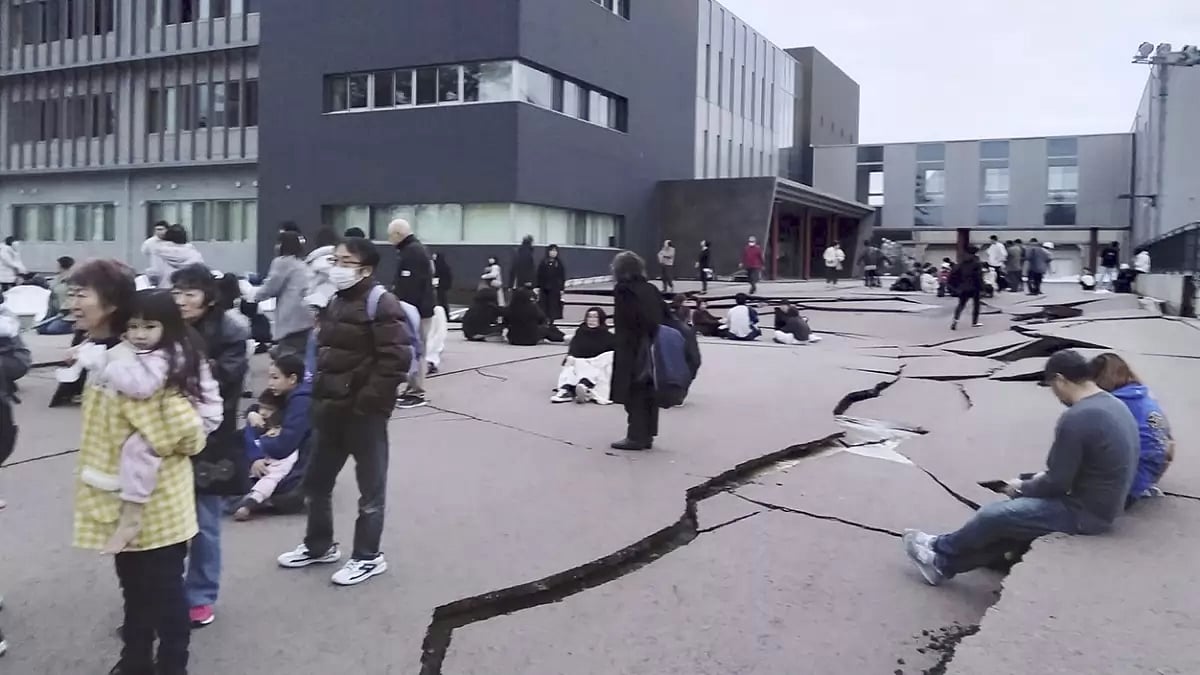 Cracks are seen on the ground in Wajima, Ishikawa prefecture, Japan - null