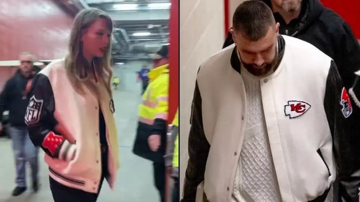 Taylor Swift matches Travis Kelce's jacket for New Year's Eve Chiefs vs. Bengals game