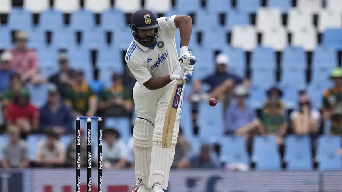 Indian captain Rohit Sharma plays a shot against South Africa on Day 1 of the second Test match in N - null