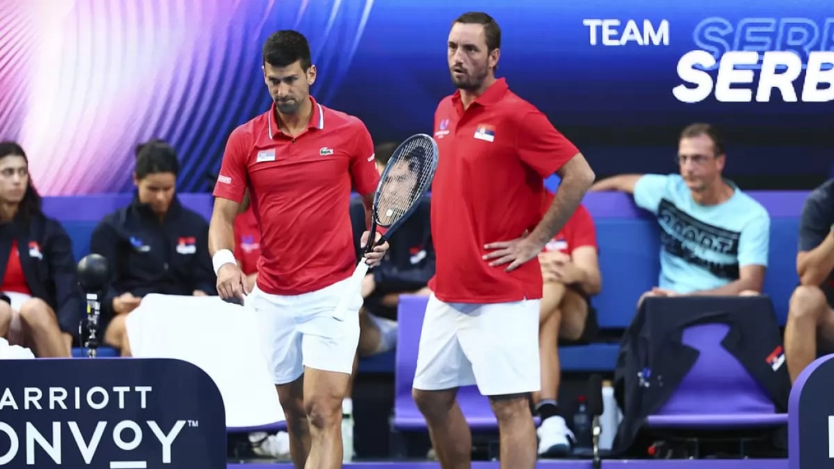 Novak Djokovic (left) in action during the United Cup 2023-24