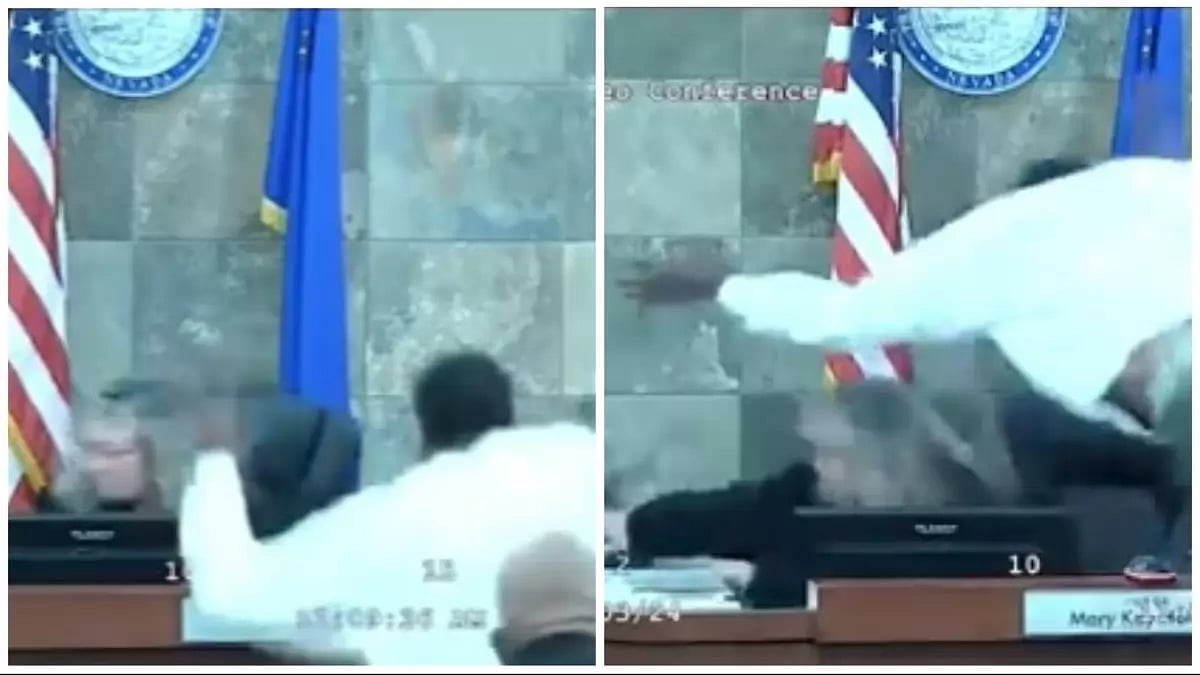 The defendant, Deobra Delone Redden, 30, was wrestled to the floor behind the judge’s bench