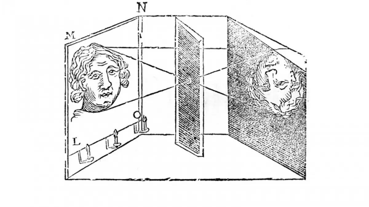 Illustration of the principle of the camera obscura, 1671.