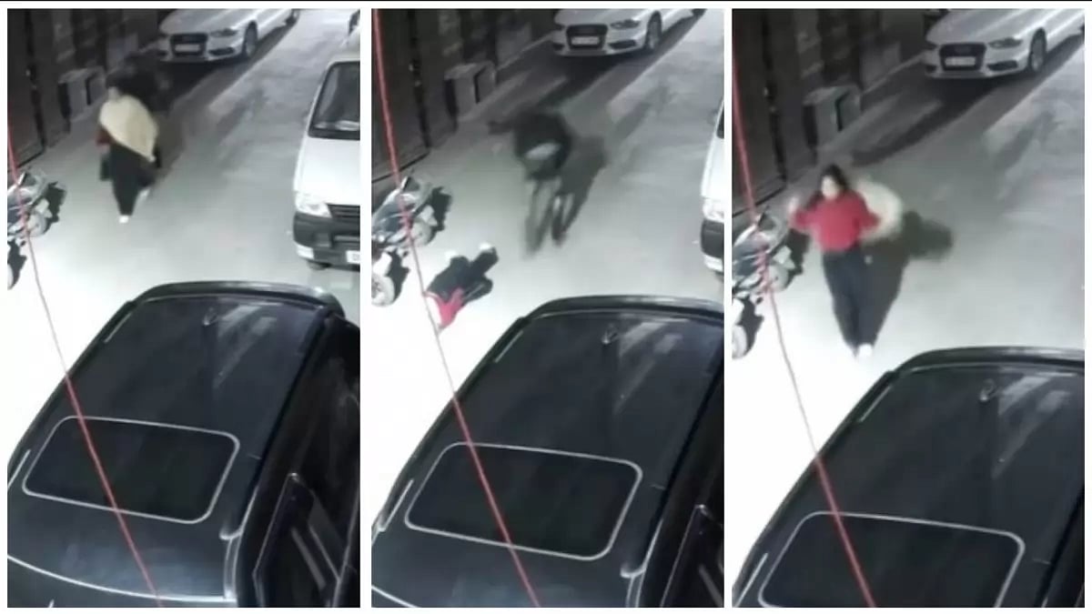 The woman, who went motionless after the choking by the robber, suddenly got up as soon as he left t