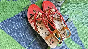The sandals belonging to the nineteen-year-old Dalit girl who had been raped by upper caste men in Hathras in 2020