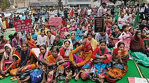 Members of the tribal community protesting in front of Raj Bhavan, Ranchi in 2022 against the government’s proposed drone survey in the villages of Jharkhand.