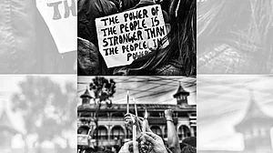 People in Shillong in Manipur take out a rally in 2023 to promote peace and justice