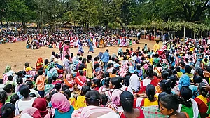 Local Adivasis in Khunti in Jharkhand protesting during the ‘patthalgadi’ moment in 2018