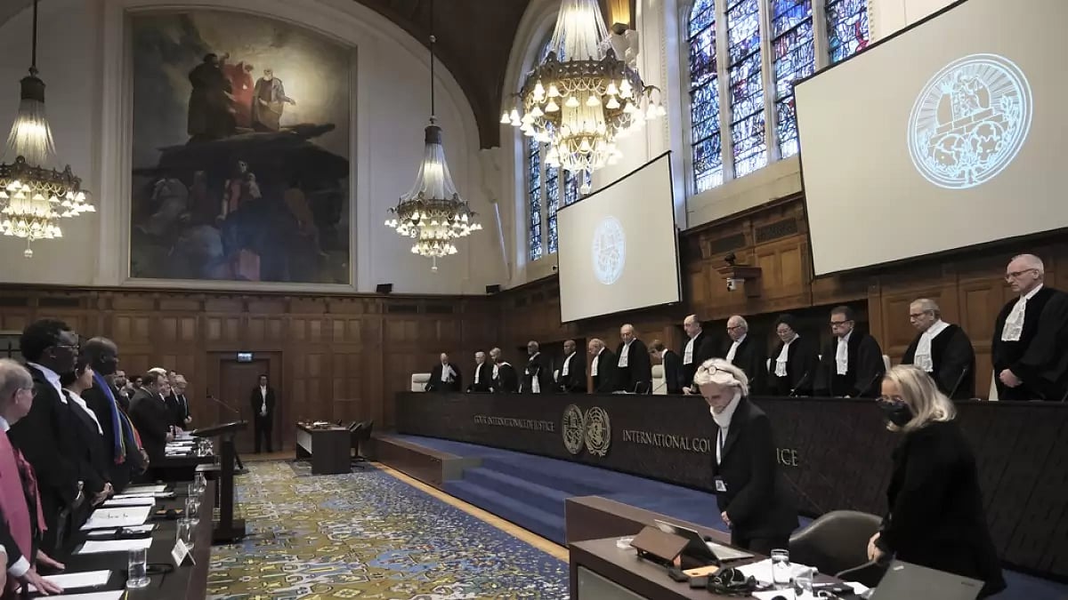 Judges and parties during hearings at the International Court of Justice in The Hague, Netherlands