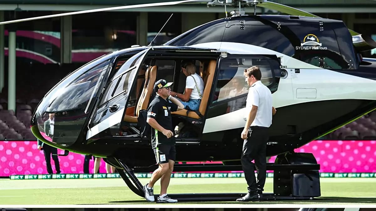 David Warner arrived in a helicopter