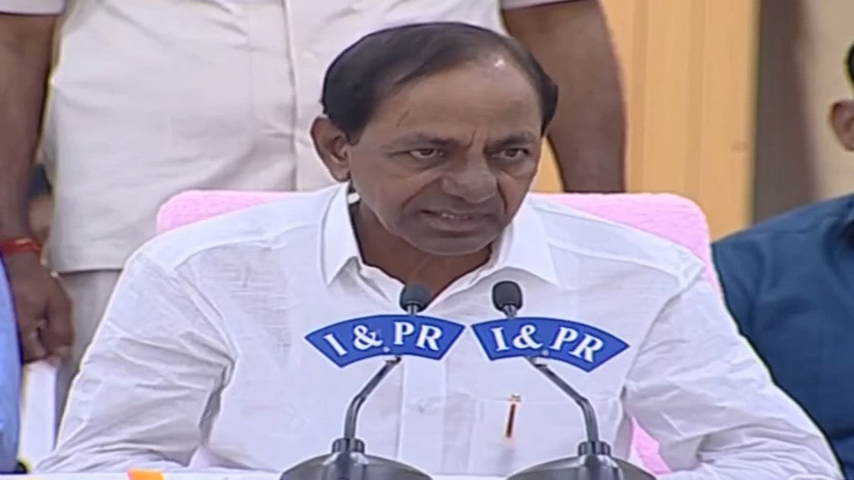 K Chandrashekhar Rao addressing the media. He talked about the increasing petrol prices.