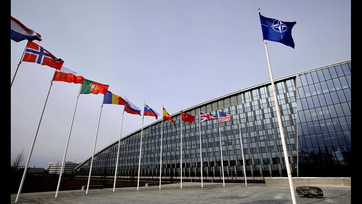 NATO member flags outside alliance headquarters